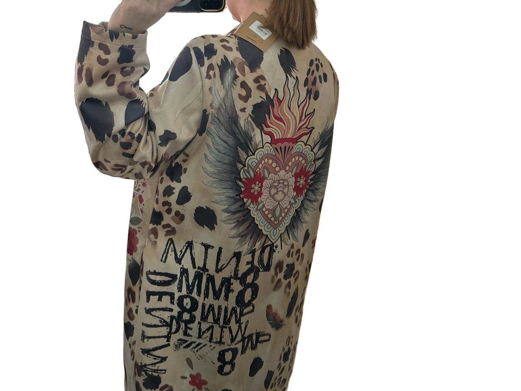 Chaqueta larga antelina estampado