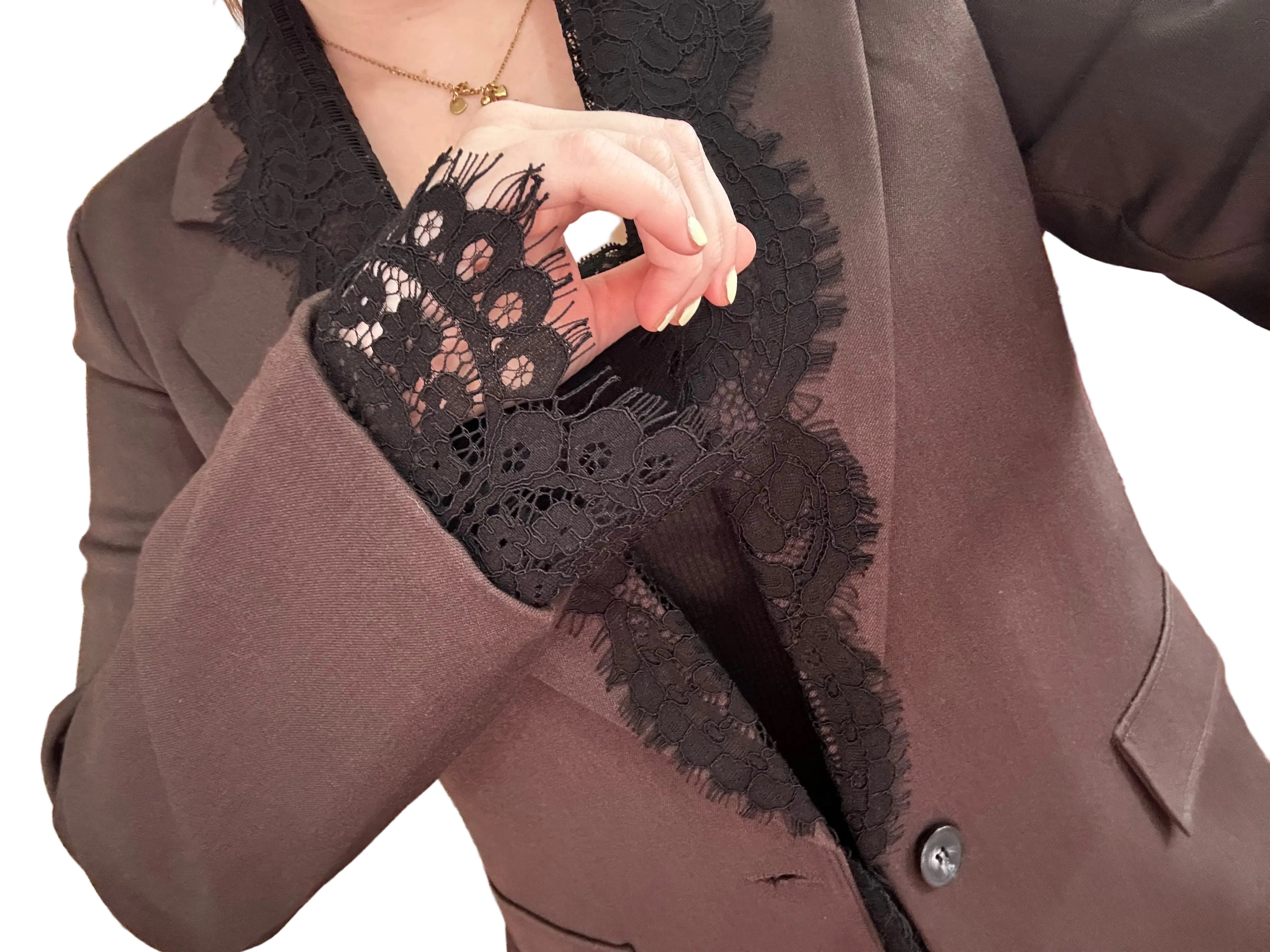 Chaqueta blazer choco con encaje
