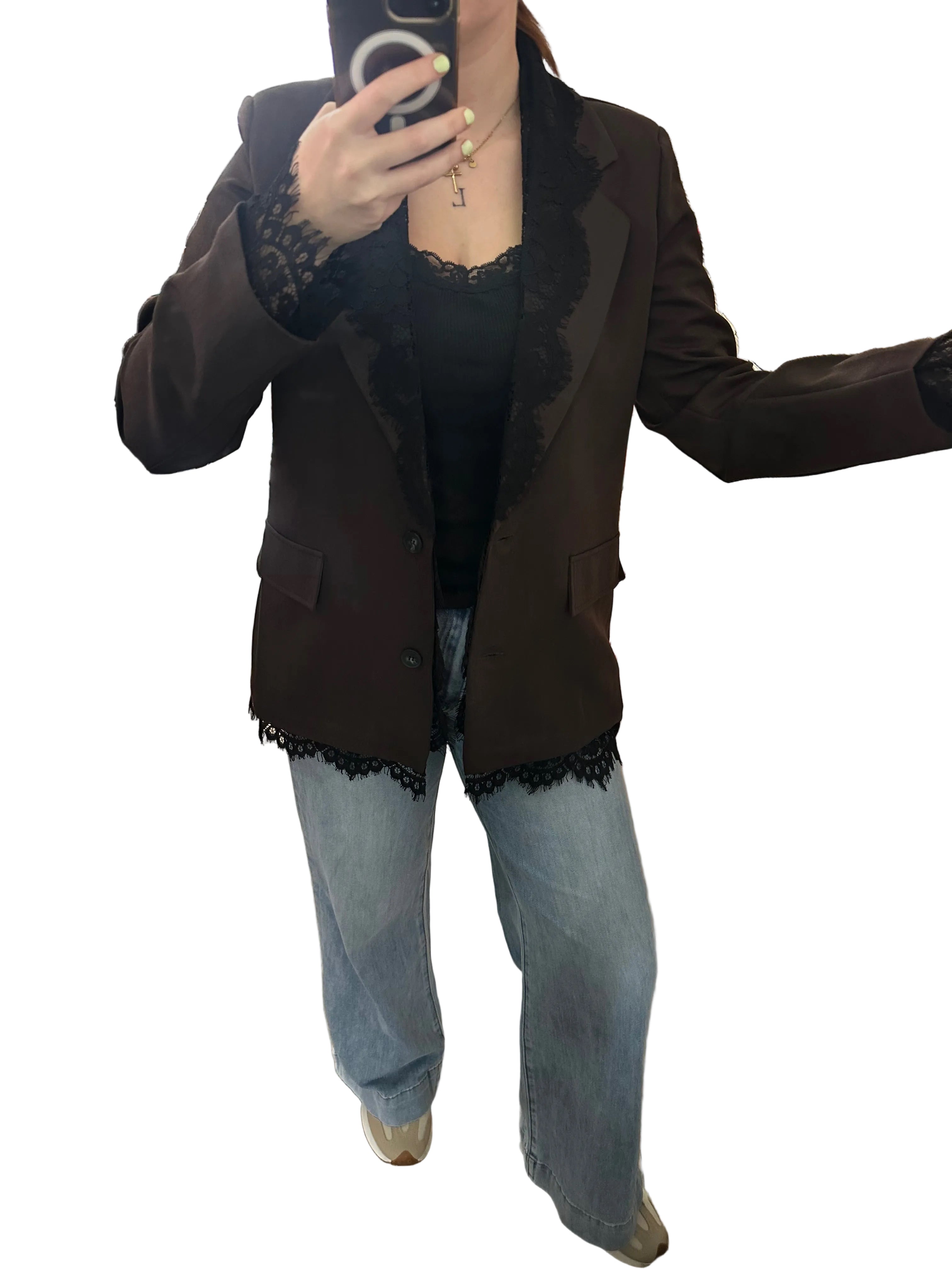 Chaqueta blazer choco con encaje