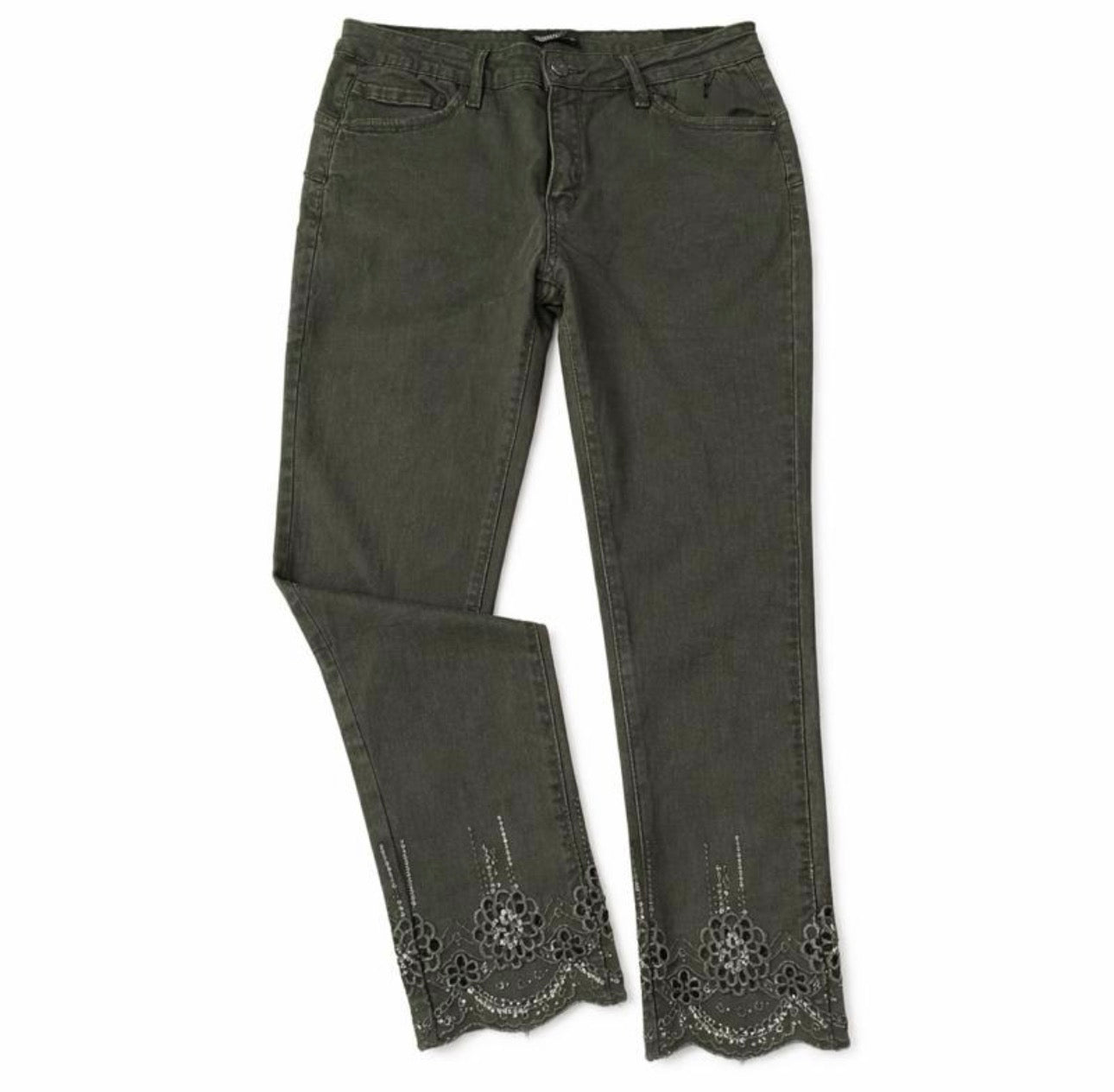 Pantalón verde con bajo bordado