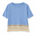 Camiseta boho con flecos azul