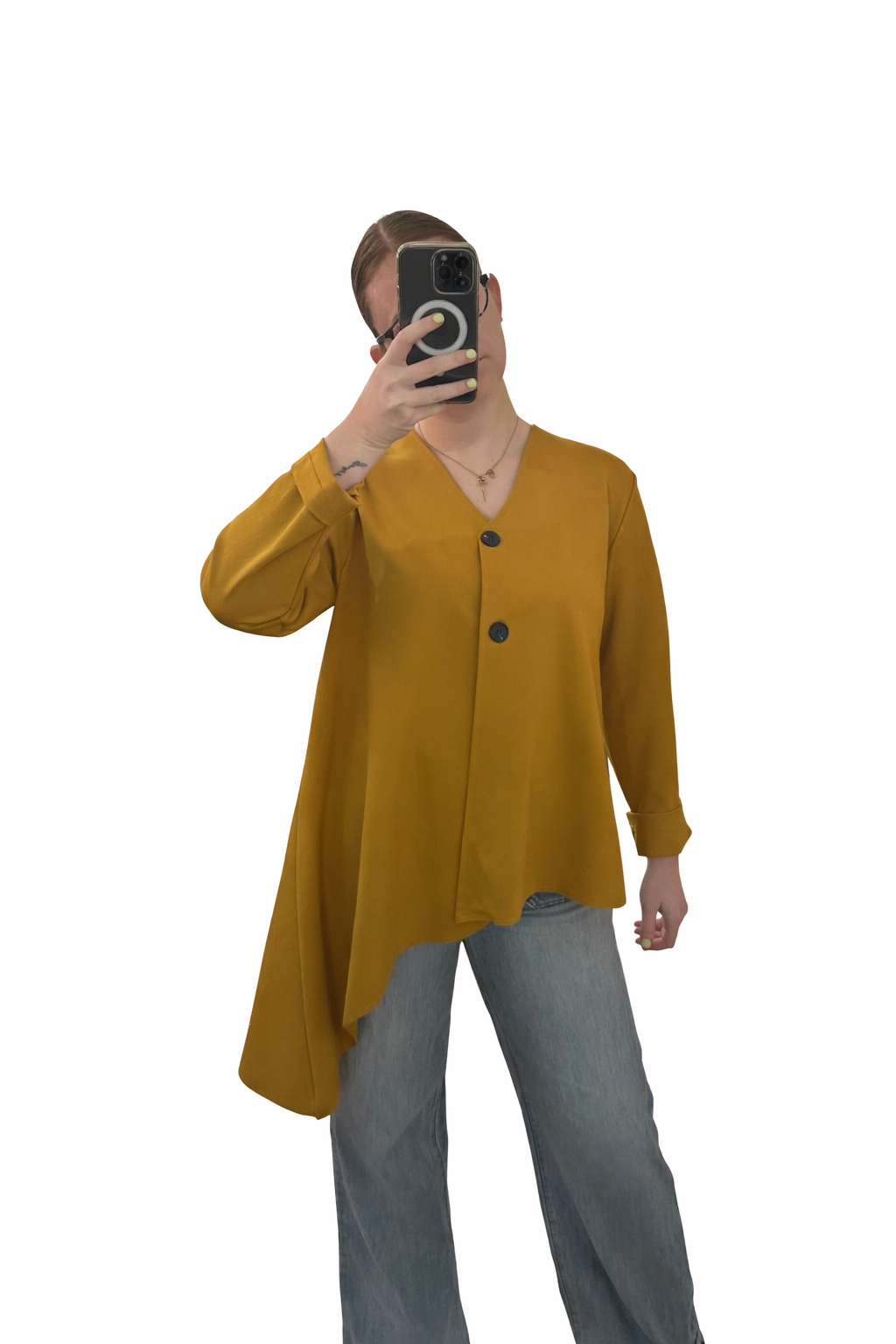 Camisa asimétrica color mostaza