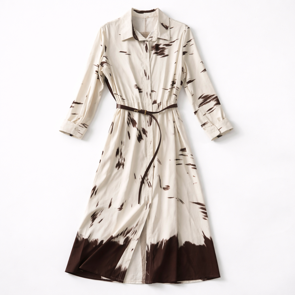 Vestido largo con cinturón choco
