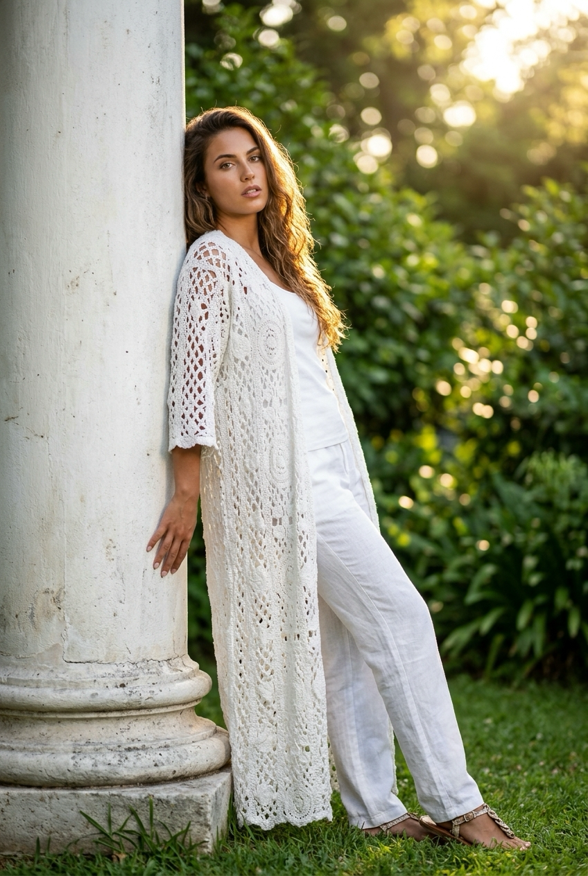 Chaqueta/vestido con botones crochet