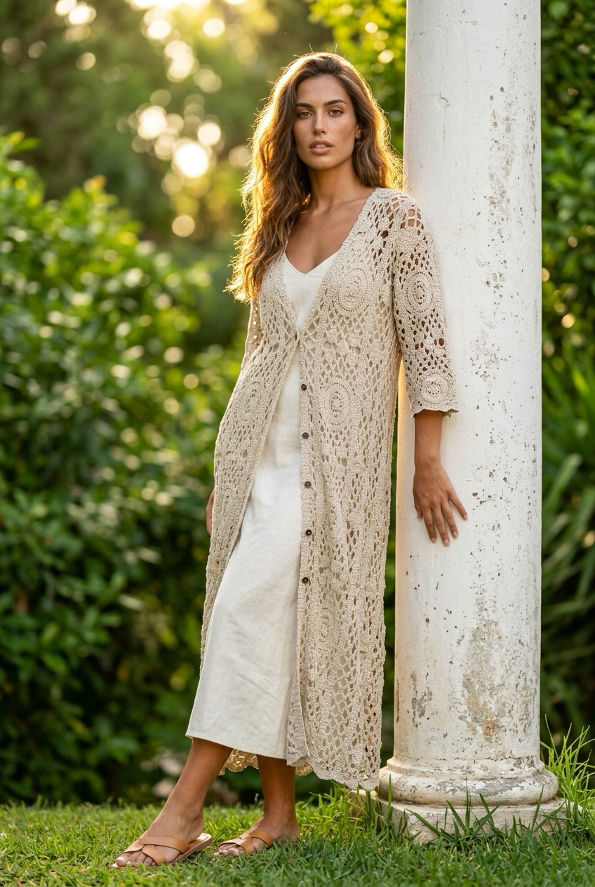 Chaqueta/vestido con botones crochet