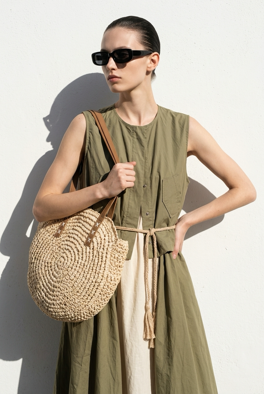 Bolso rafia redondo