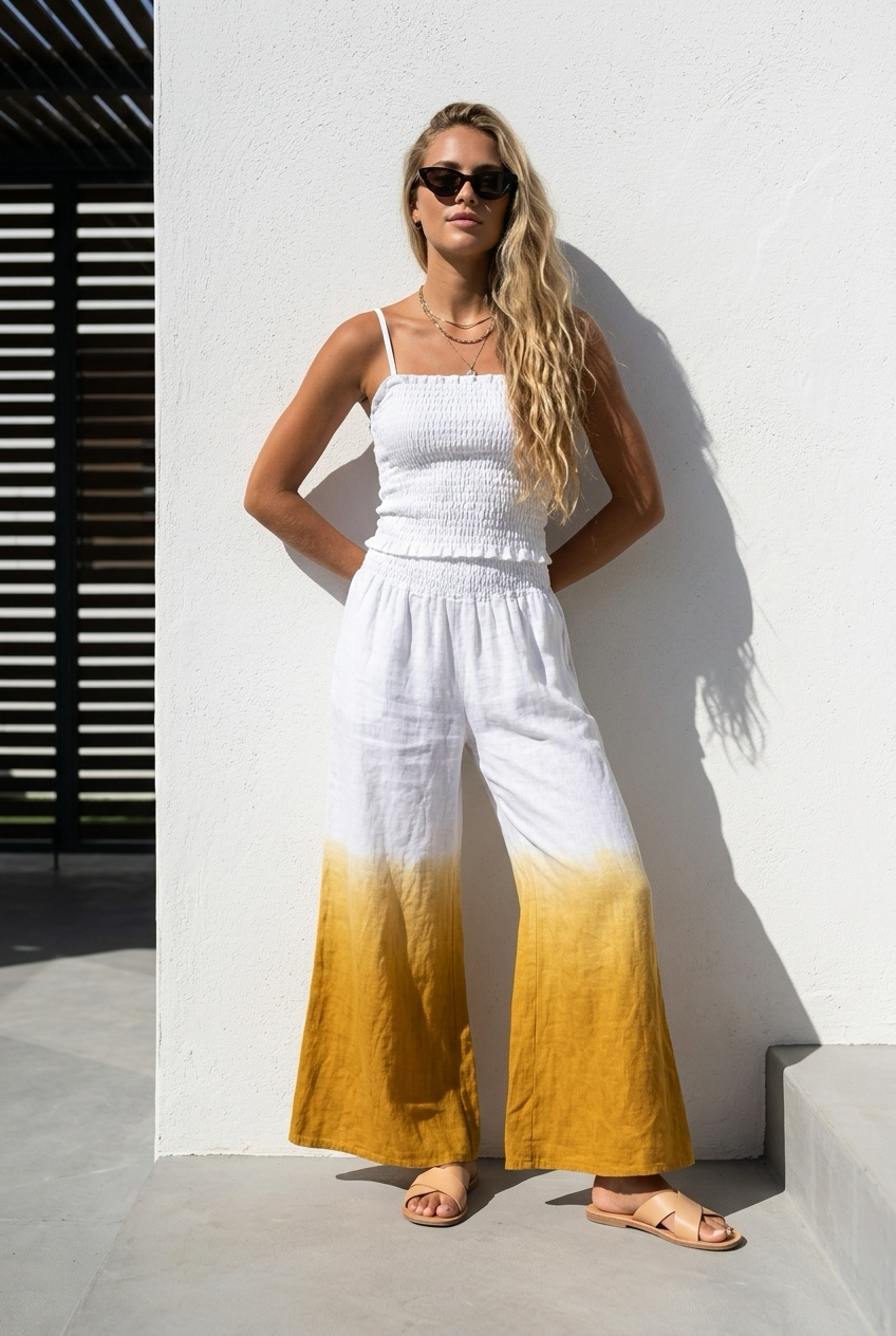 Pantalón degrade mostaza lino
