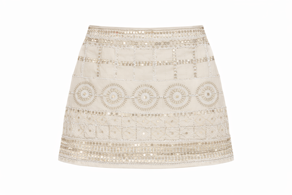 Falda bordada crema